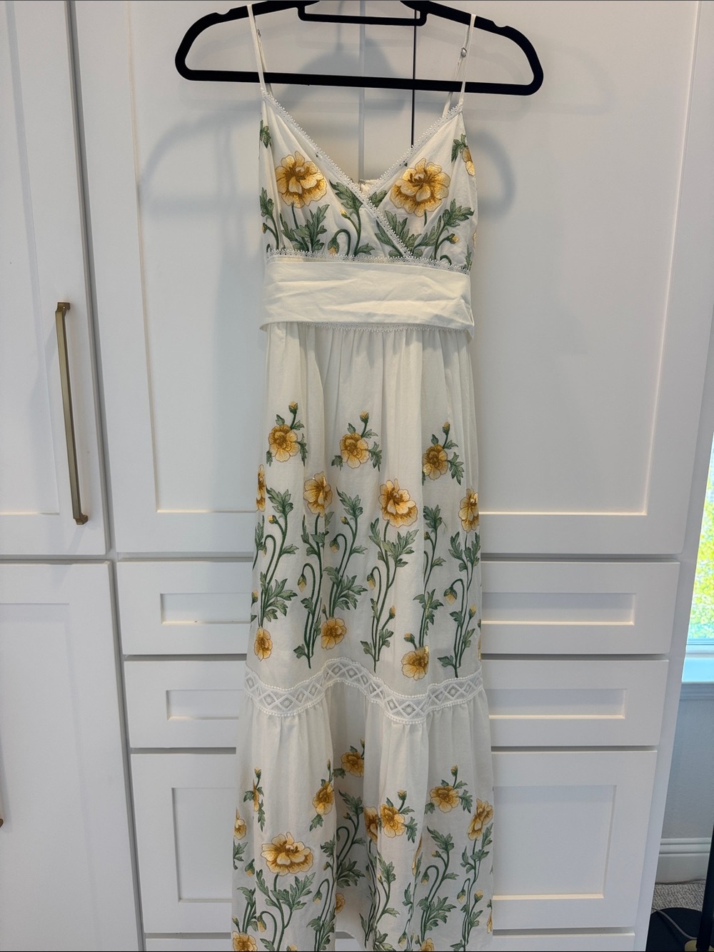 ANTONIO MELANI White Maxi Dress with Yellow Floral Embroidery